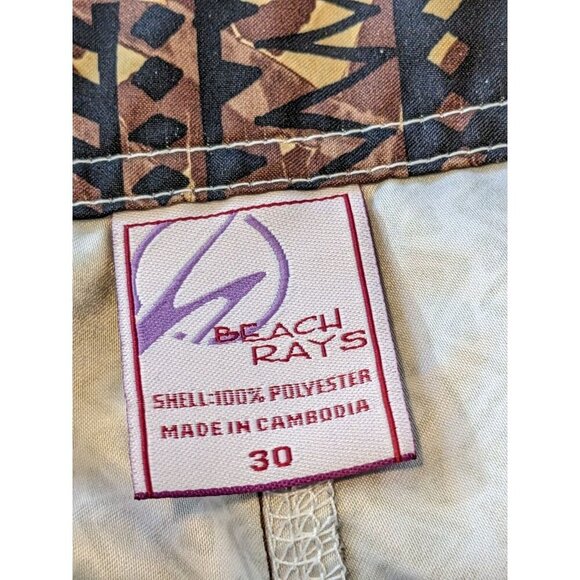 Beach Rays Surf Board Shorts Mens 30 Swim Trunks Hawaiian Tribal Print Brown - Picture 5 of 5